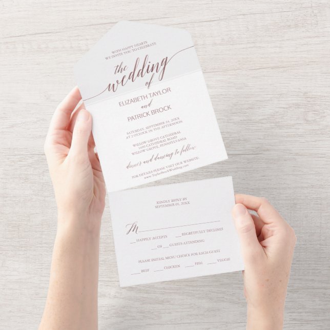 Elegant Rose Gold Calligraphy Wedding All In One Invitation (Tearaway)