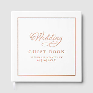 Elegant Rose Gold Calligraphy Wedding Chic White Guest Book