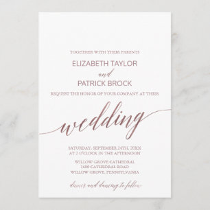 Elegant Rose Gold Calligraphy Wedding Invitation