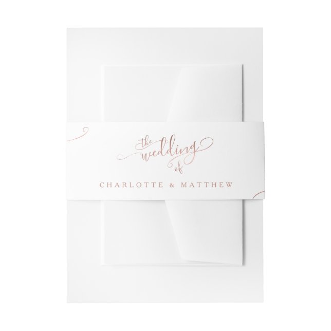 Elegant Rose Gold Calligraphy Wedding  Invitation Belly Band (Front Example)