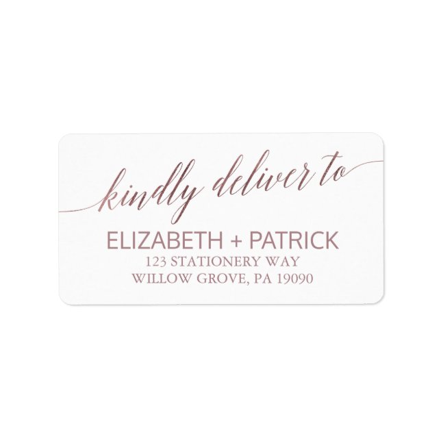 Elegant Rose Gold Calligraphy Wedding Label (Front)
