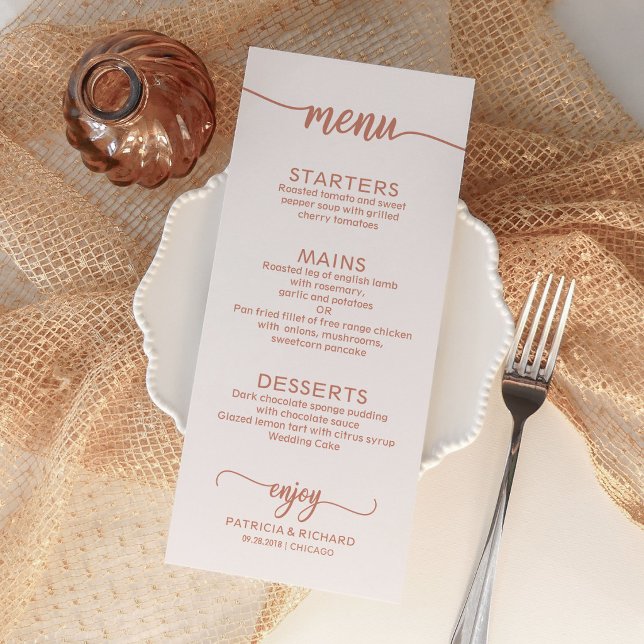 Elegant Rose Gold Calligraphy Wedding Menu Card (Creator Uploaded)
