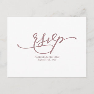 Elegant Rose Gold Calligraphy Wedding RSVP Postcard