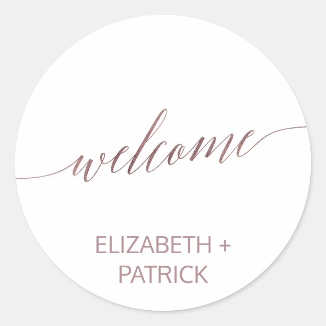 Elegant Rose Gold Calligraphy Wedding Welcome Classic Round Sticker (Front)