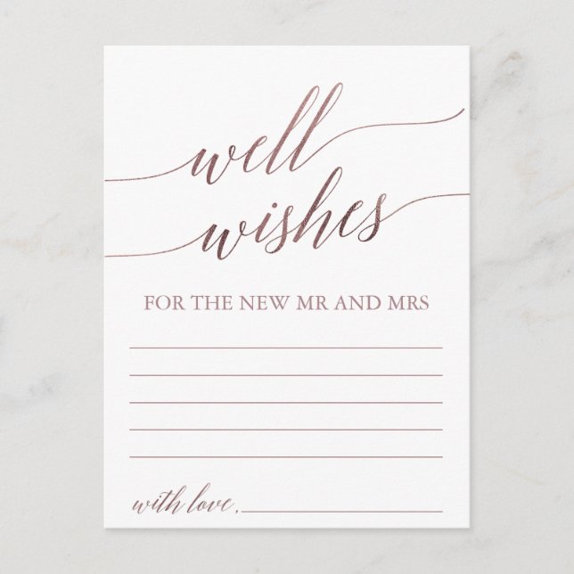 Elegant Rose Gold Calligraphy Well Wishes Cards (Front)