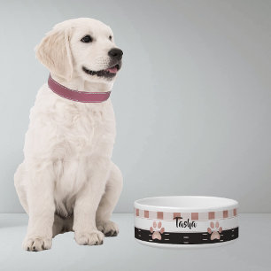 Elegant Rose Gold & Charcoal Personalized Pet Bowl