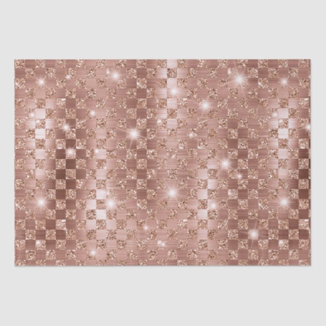 Elegant Rose Gold Chequered Metallic Glitter Tissue Paper (Front)