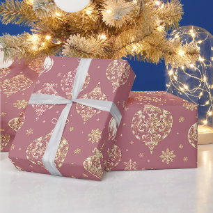 Elegant Rose Gold Christmas Ornaments Wrapping Paper
