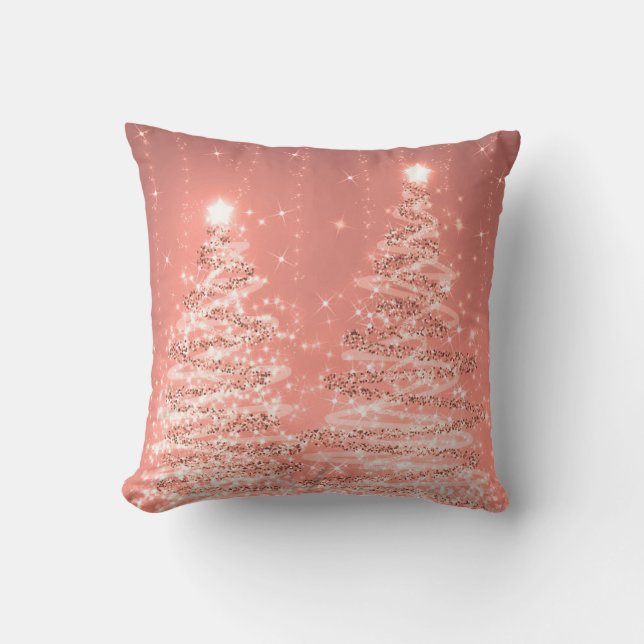 Elegant Rose Gold Christmas Party Sparkling Trees  Throw Pillow (Front)