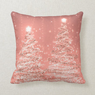 Elegant Rose Gold Christmas Party Sparkling Trees  Throw Pillow