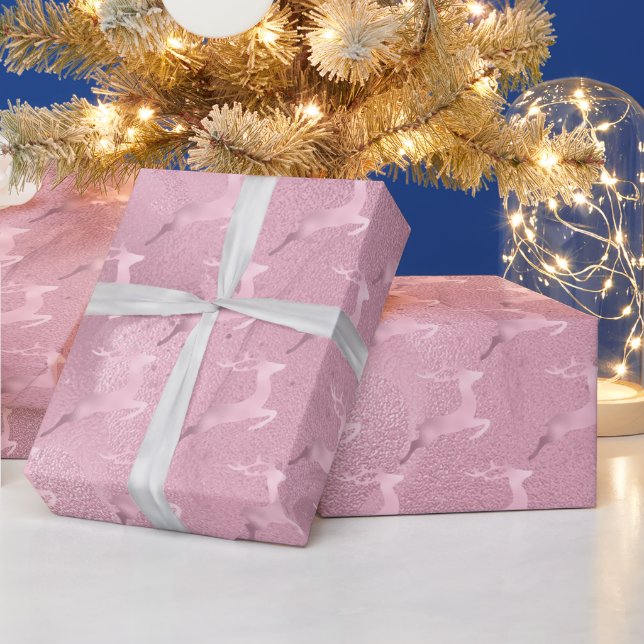 Elegant rose gold Christmas reindeer pattern Wrapping Paper (Holidays)