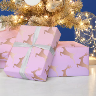 Elegant Rose Gold Christmas Reindeer Pattern Wrapping Paper