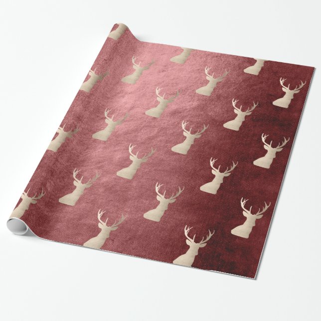Elegant rose gold Christmas reindeer pattern Wrapping Paper (Unrolled)