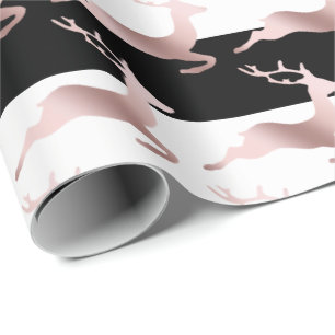 Elegant Rose Gold Christmas reindeer pattern Wrapping Paper