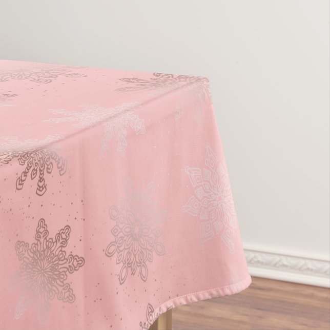 Elegant Rose Gold Christmas Snowflake Pattern Tablecloth (In Situ)