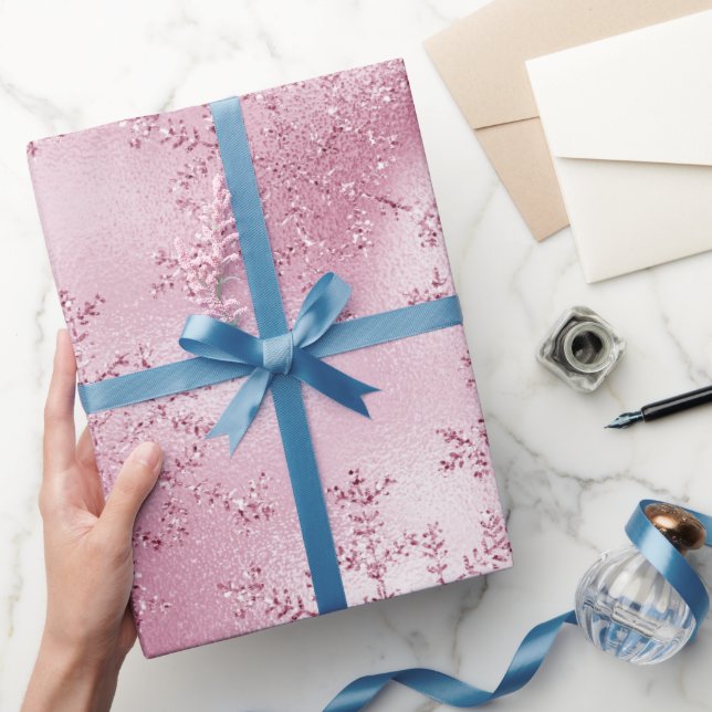 Elegant Rose Gold Christmas Snowflake Pattern Wrapping Paper (Gifting)