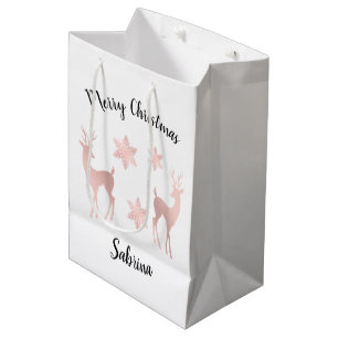Elegant rose gold Christmas snowflake reindeer Medium Gift Bag