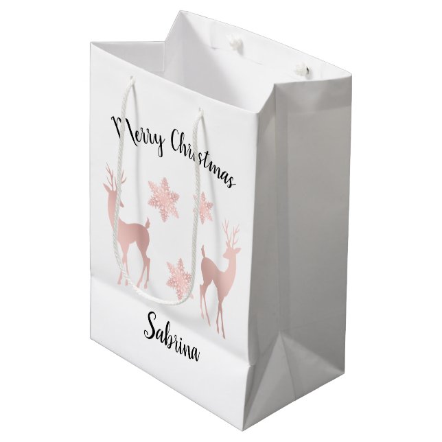 Elegant rose gold Christmas snowflake reindeer Medium Gift Bag (Front Angled)