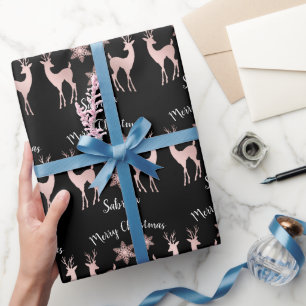 Elegant rose gold Christmas snowflake reindeer Wrapping Paper