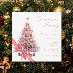 Elegant Rose Gold Christmas Tree Bow Holiday  Invitation