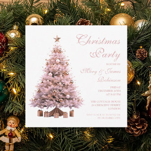 Elegant Rose Gold Christmas Tree Holiday Party  Invitation