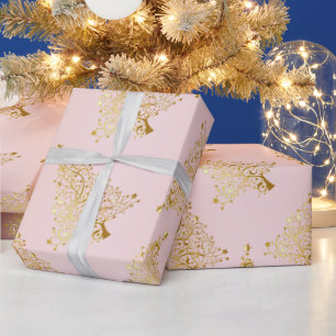 Elegant Rose Gold Christmas Tree Pattern Wrapping Paper