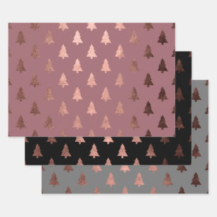Elegant Rose Gold Christmas tree pattern Wrapping Paper Sheet