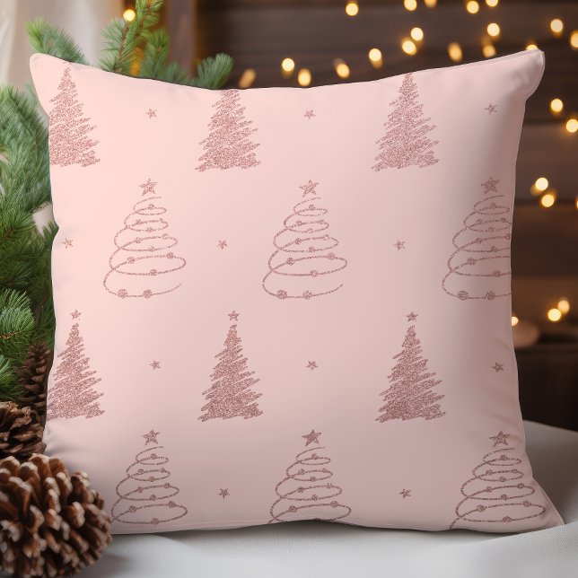  Elegant Rose Gold Christmas Trees Pattern Throw Pillow (Creator Uploaded)