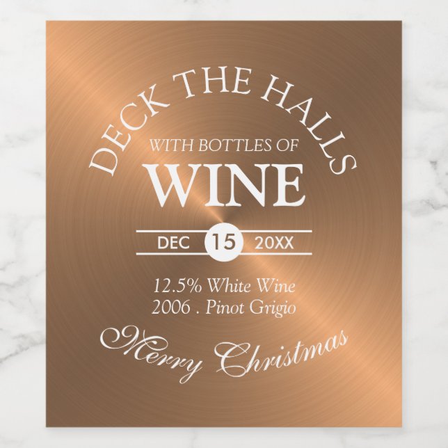 Elegant Rose Gold Christmas Wine Label (Single Label)