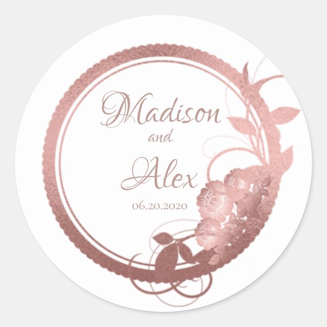 Elegant Rose Gold Classic Round Sticker (Front)