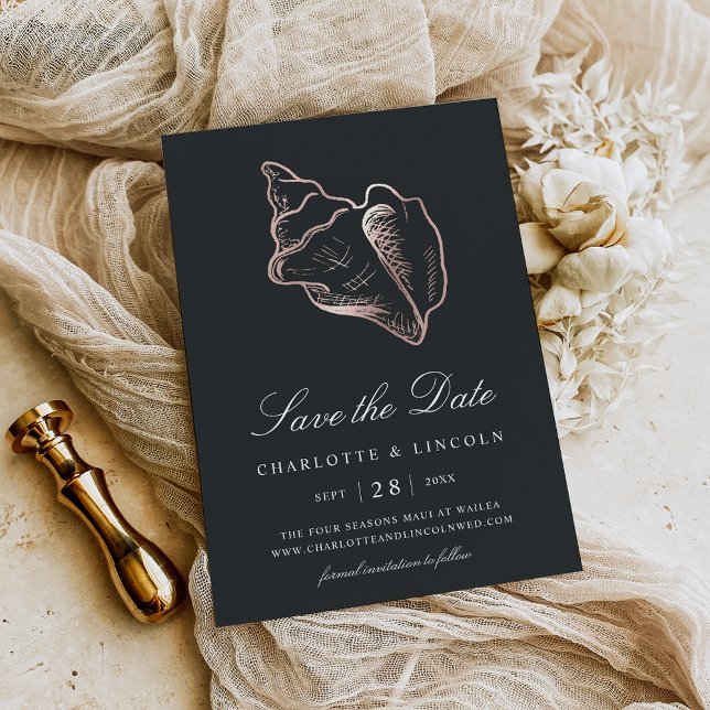 Elegant Rose Gold Conch Shell Wedding Save The Date (Creator Uploaded)