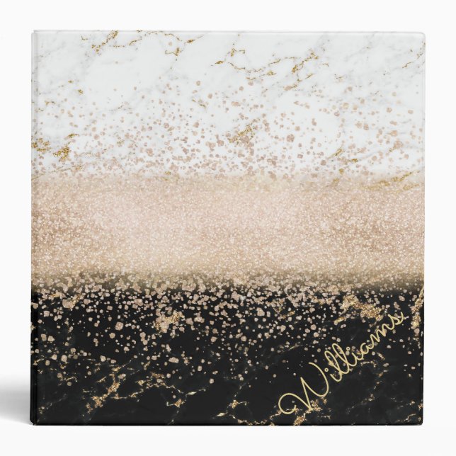 Elegant rose gold confetti marble design binder (Front)