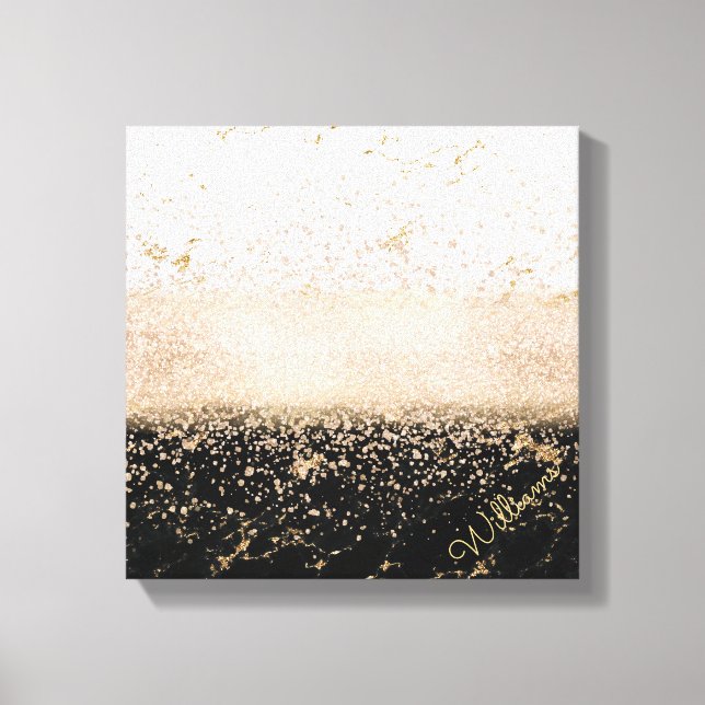 Elegant rose gold confetti marble design canvas print (Front)