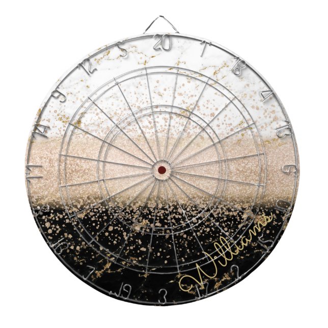 Elegant rose gold confetti marble design dartboard (Front)