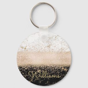 Elegant rose gold confetti marble design keychain