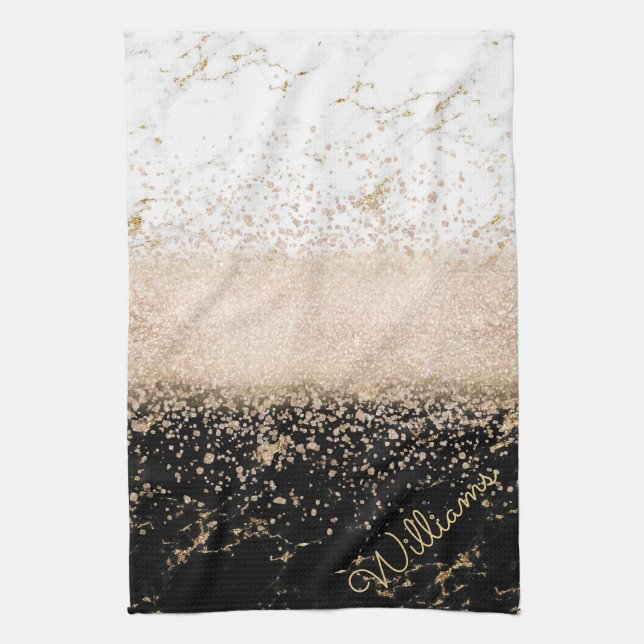Elegant rose gold confetti marble design kitchen towel (Vertical)