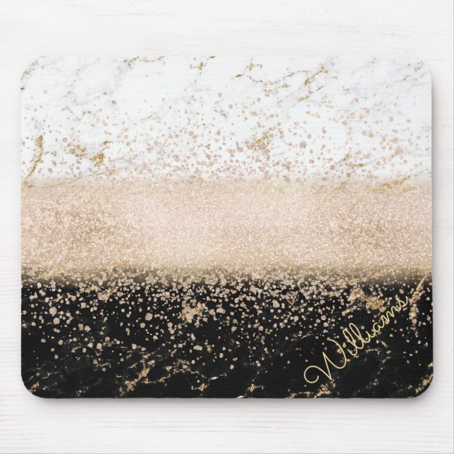 Elegant rose gold confetti marble design mouse pad (Front)