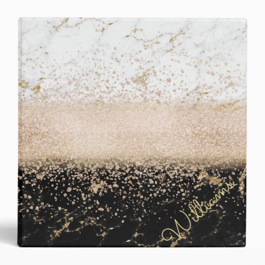 Elegant rose gold confetti marble design vinyl binder