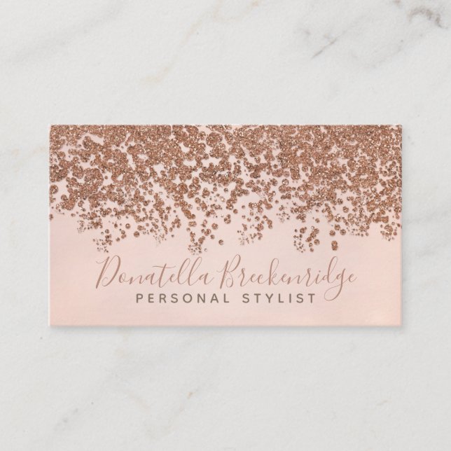 Elegant Rose Gold Confetti Professional Business Card (Front)