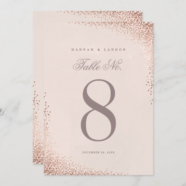 Elegant Rose Gold Confetti Wedding Table Numbers (Front/Back)