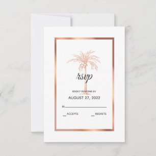 Elegant Rose Gold Copper Marble Palm Tree Wedding RSVP Card