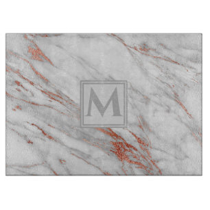 elegant rose gold  copper white marble Monogram Cutting Board