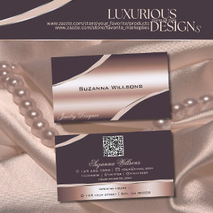 Elegant Rose Gold Curved Decor Lines and QR Code Business Card