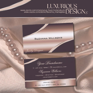 Elegant Rose Gold Curved Decor Lines Shimmering Business Card