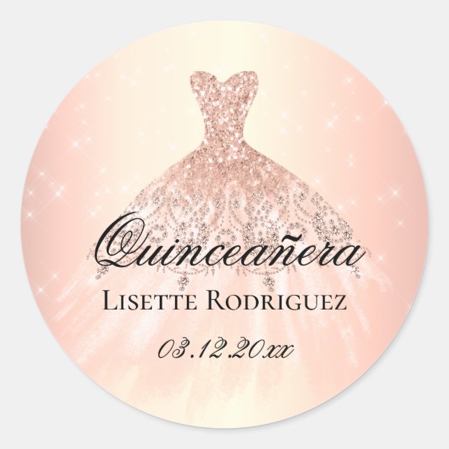 Elegant Rose Gold Custom Quinceanera Classic Round Sticker (Front)