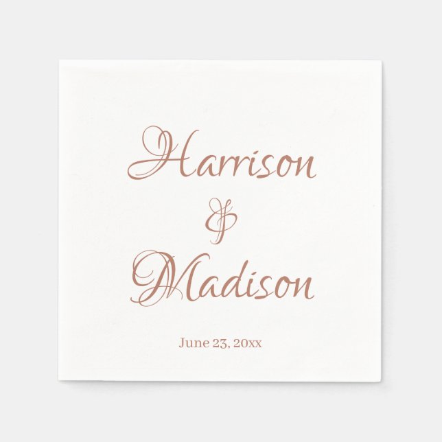 Elegant rose gold Custom script name date Wedding Napkin (Front)