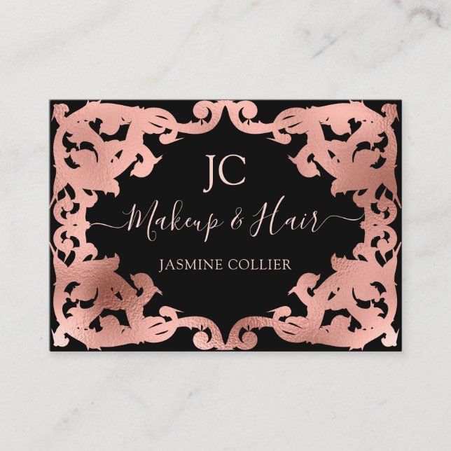 Elegant Rose Gold Decorative Frame Business Card (Front)