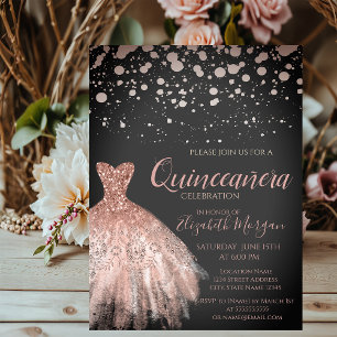 Elegant Rose Gold Dots,Dress  Quinceañera Invitation