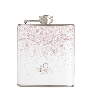 Elegant Rose Gold Dots Mandala Hip Flask