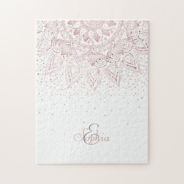 Elegant Rose Gold Dots Mandala Jigsaw Puzzle (Vertical)